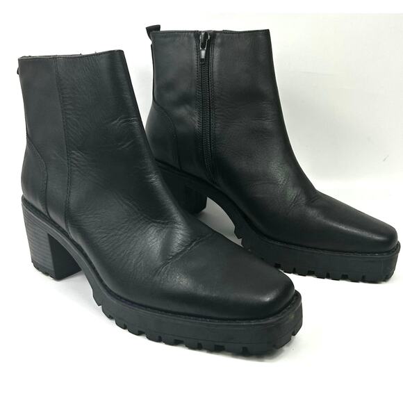 Andre Assous Womens Milla Leather Boots Black Size 8 Bootie Worn Once Block - Picture 1 of 10